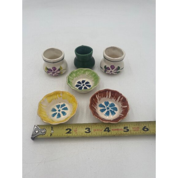 Vintage Miniature Ceramic Dishes & cups Hand-Painted Floral Designs Mexican Rust - Picture 8 of 10